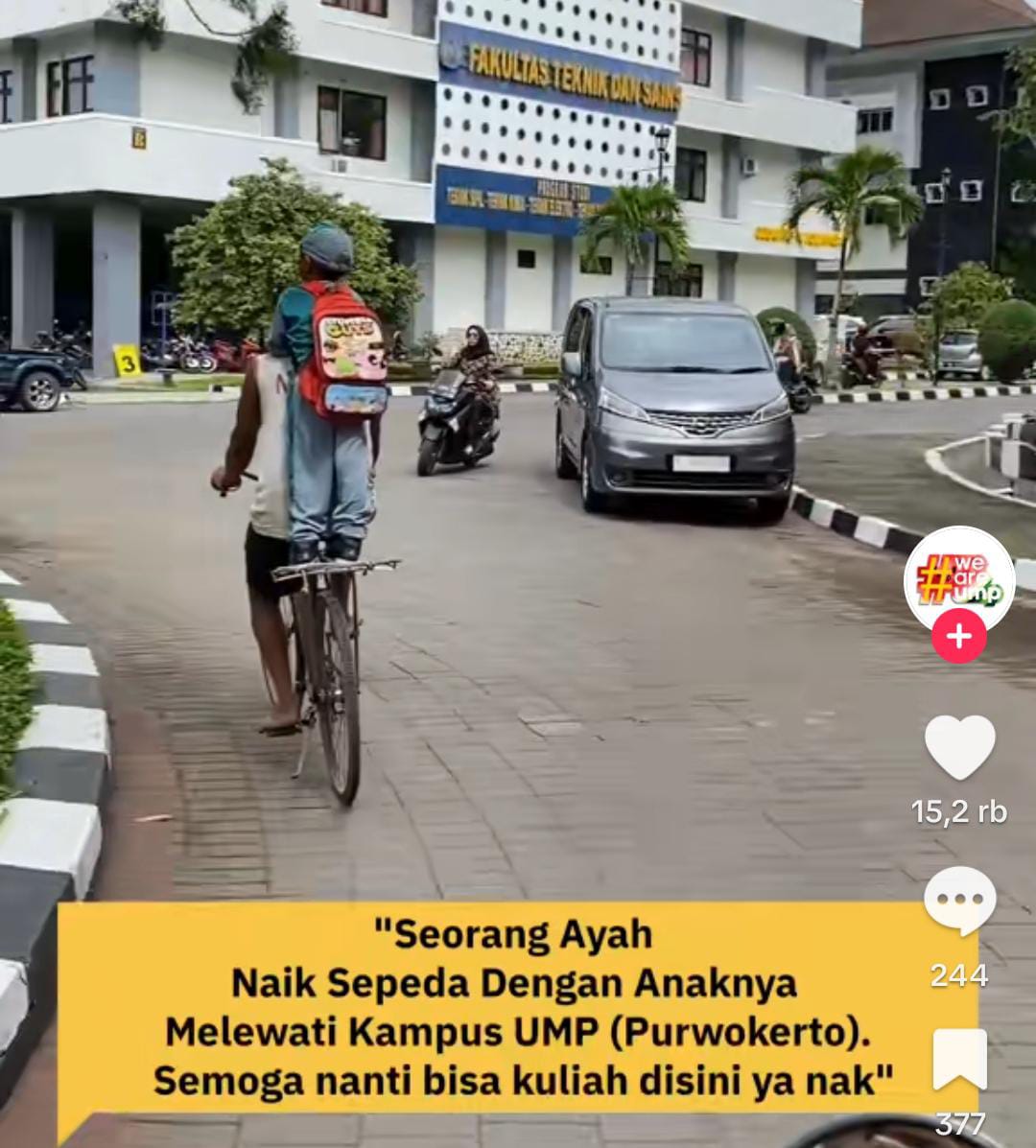Viral di Sosial Media, Bapak dan Anak Bersepeda di UM Purwokerto