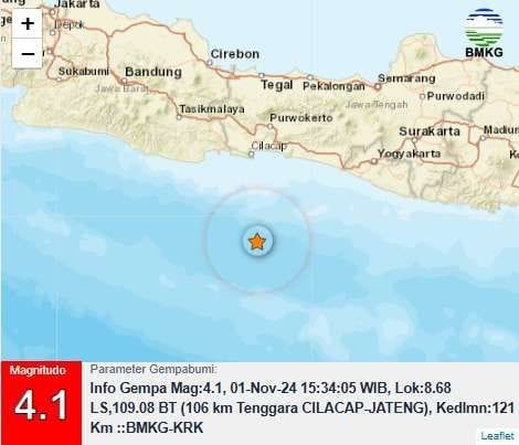 Cilacap Diguncang Gempa Bermagnitudo 4,1 