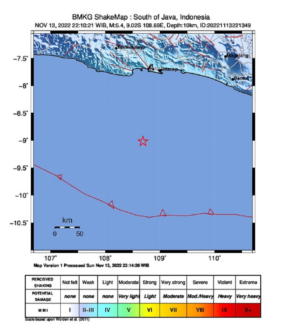 Cilacap Kembali Diguncang Gempa, Magnitudo Hingga 5,4 SR