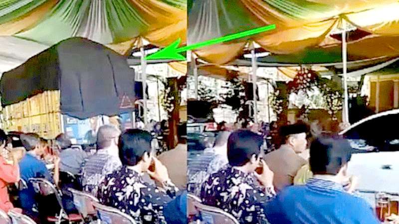 Truk Melintas di Tengah Tenda Pernikahan