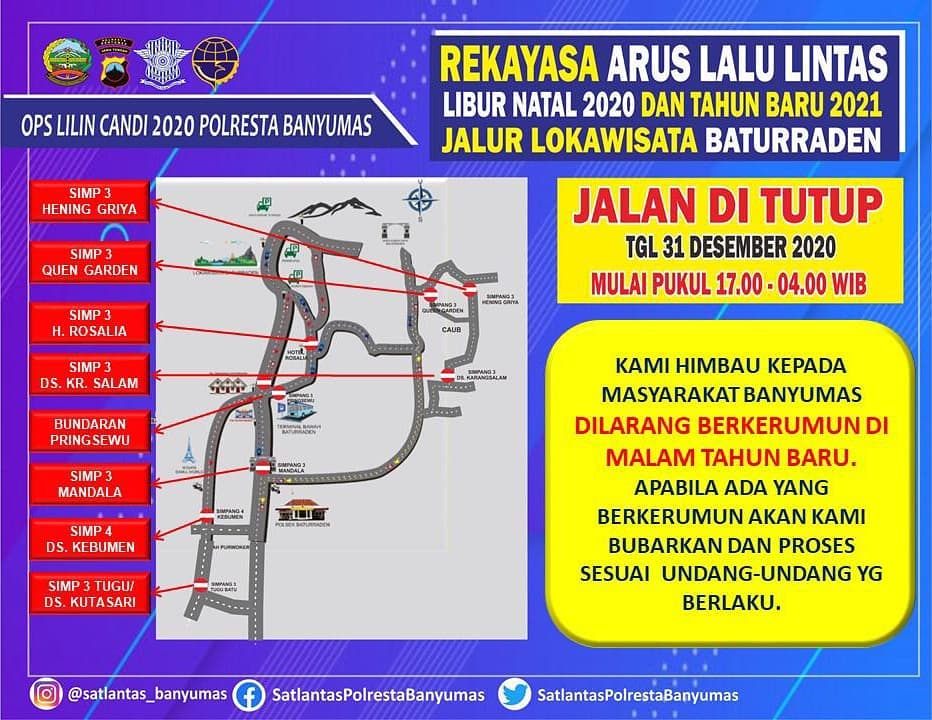 Tahun Baru di Banyumas, Ini Akses Jalan yang Akan Ditutup