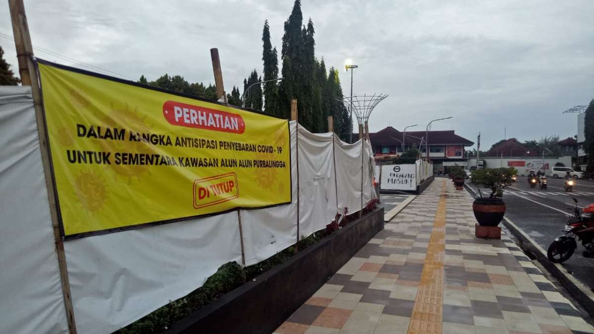 Tiadakan Kerumunan, Kawasan Alun-Alun Purbalingga Ditutup Total