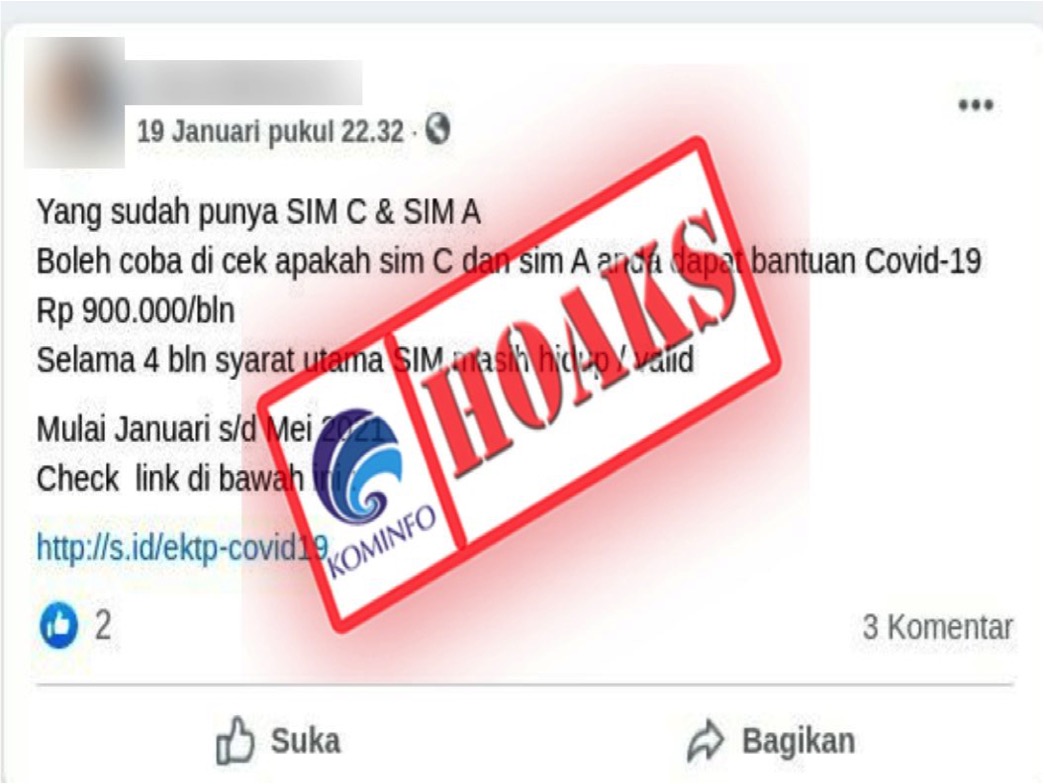 Beredar Hoaks Covid, Satgas Sampai Klarifikasi Pemilik SIM C dan A Dapat Bantuan Covid-19