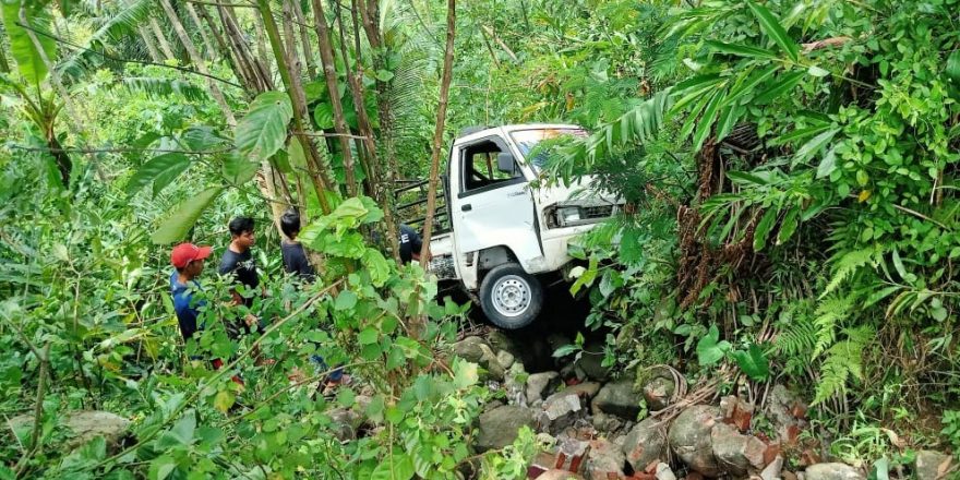 Laju Tak Terkendali, Mobil Pikap Masuk Jurang 10 Meter di Panusupan Rembang Purbalingga