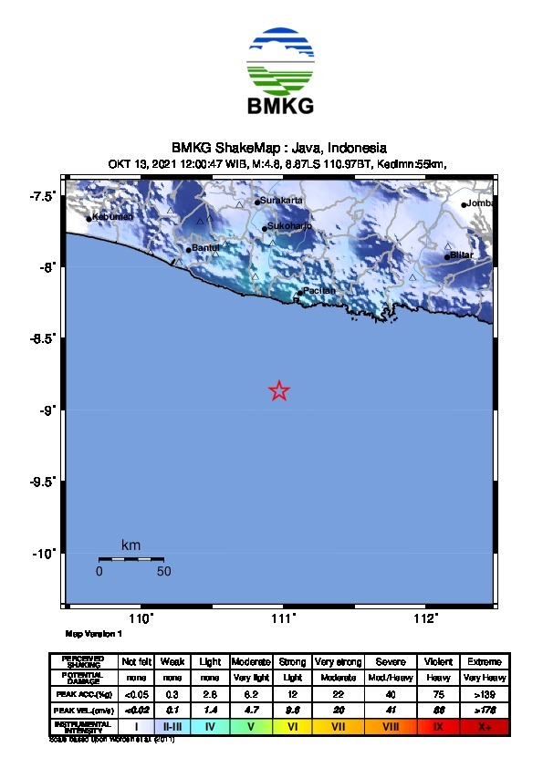 Pacitan Digoyang Gempa 4.8 Magnitudo, Kedalaman 55 Kilometer, Terasa Hingga Jogja