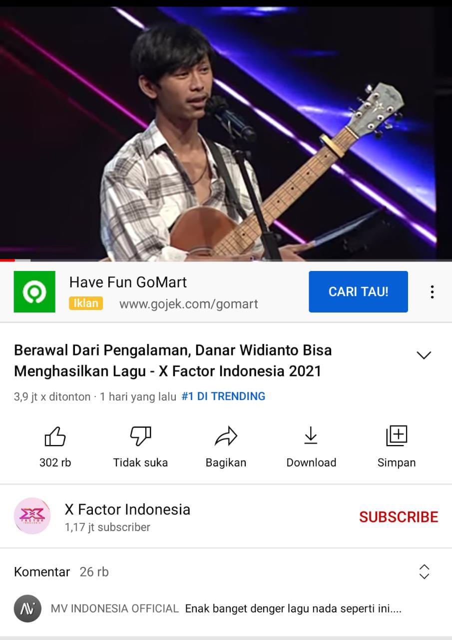 Lolos Ajang X Factor, Danar Widianto, Pemuda Asal Purwokerto Trending 1 di Youtube