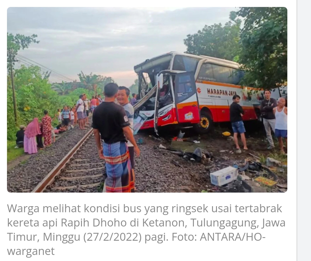 Kecelakaan Bus Harapan Jaya vs Kereta Api, Lima Tewas