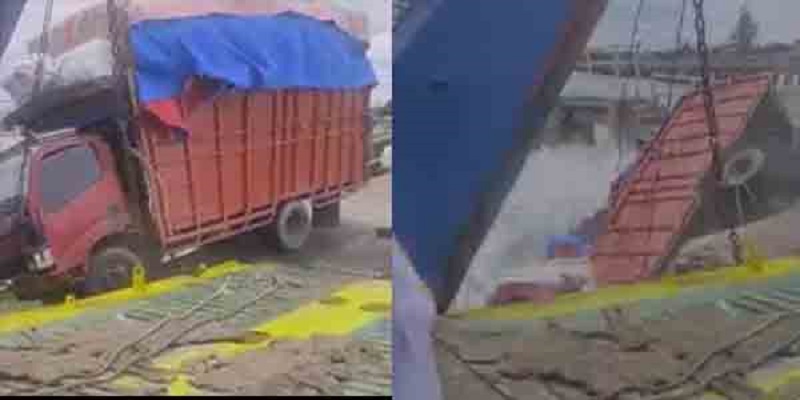 Polisi Masih Selidiki Penyebab Truk Pengangkut Bahan Pokok Jatuh Ke Laut