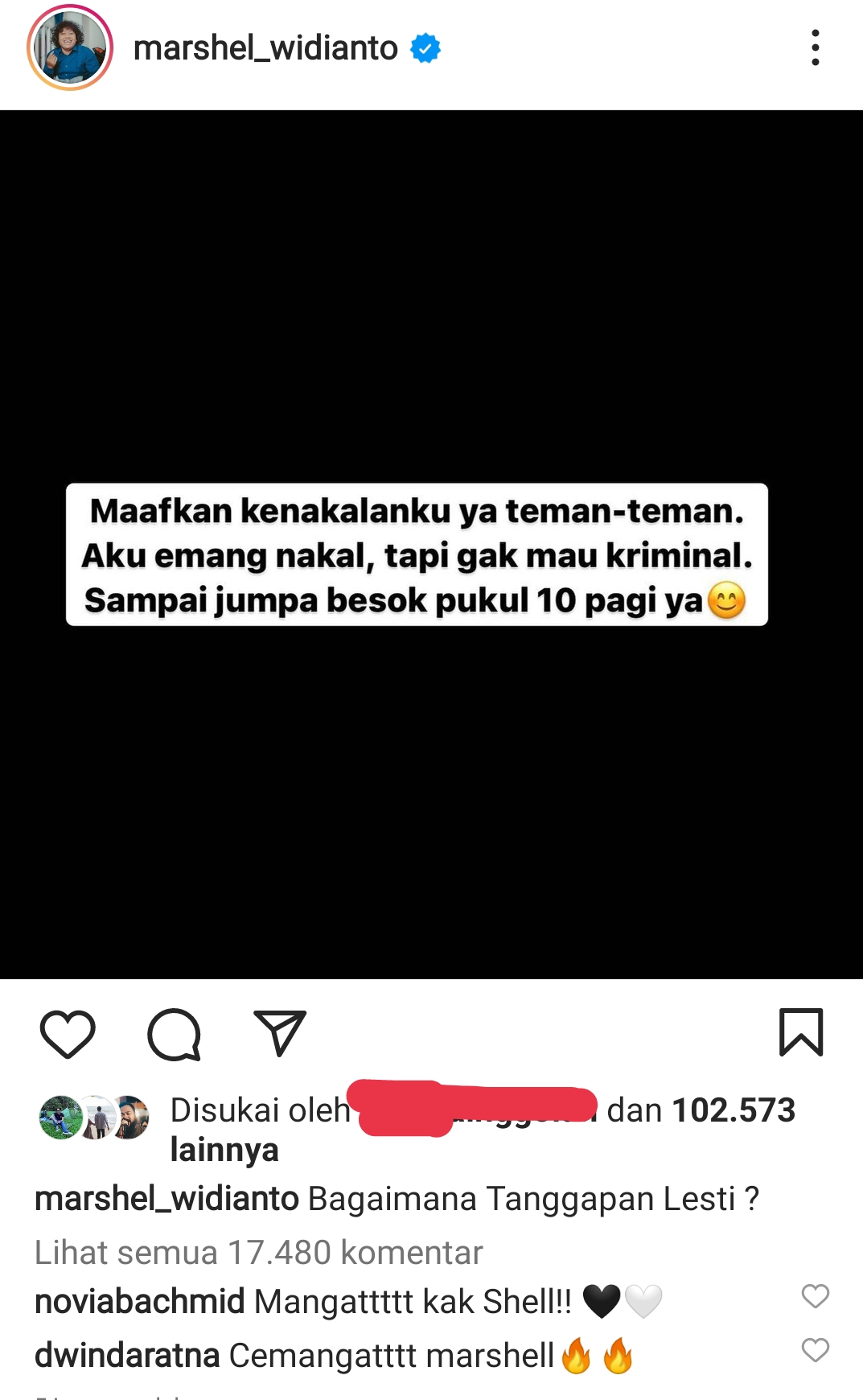 Marshel Tulis Caption di Instagramnya soal Kenakalannya: Bagaimana Tanggapan Lesti?