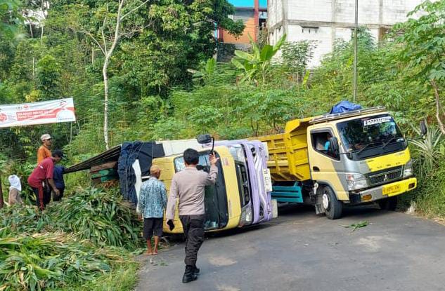 Kelebihan Muatan Saat Menanjak, Truk Bermuatan Pohon Jagung Terguling ...