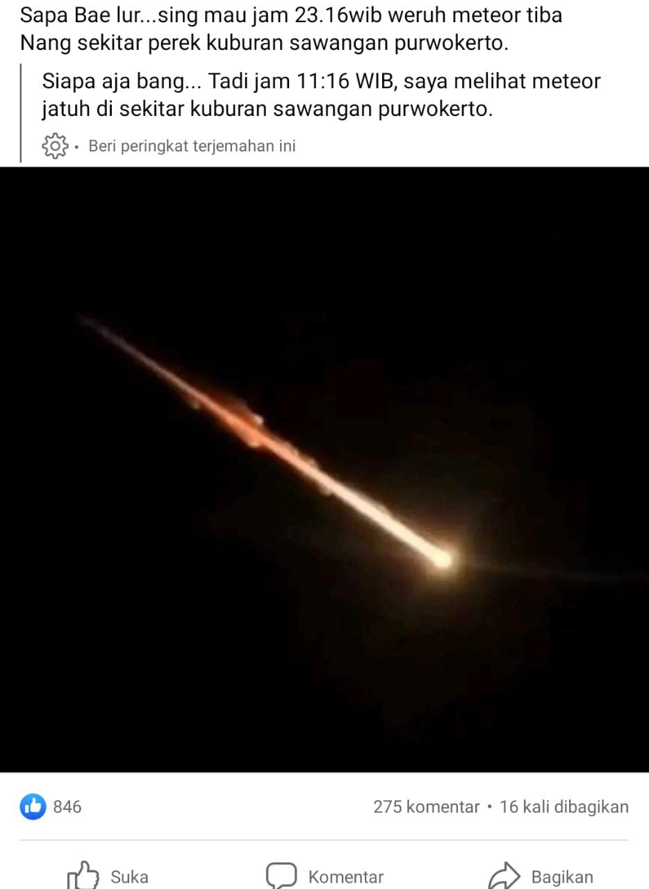 Ada Meteor Jatuh di Langit Banyumas, Begini Penampakannya