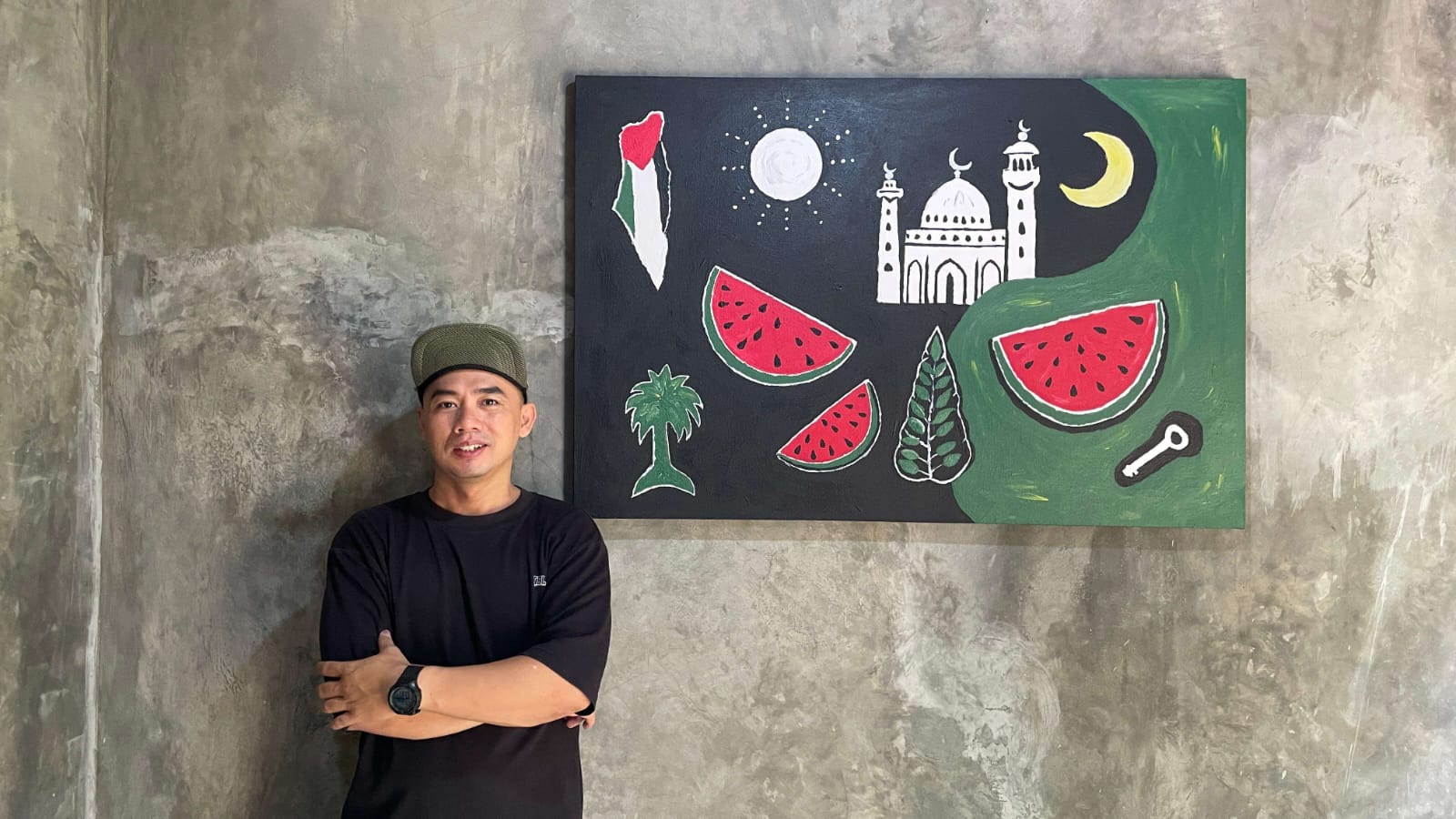 Telson Hardani Pelukis Asal Jeruklegi Suarakan Dukungan Terhadap Palestina Melalui Kanvas