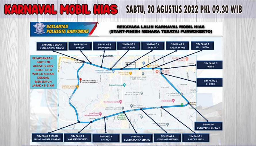 Start dari Menara Teratai Purwokerto, 16 Simpang Jalan Buka Tutup dalam Rekayasa Lalu Lintas Mobil Hias  