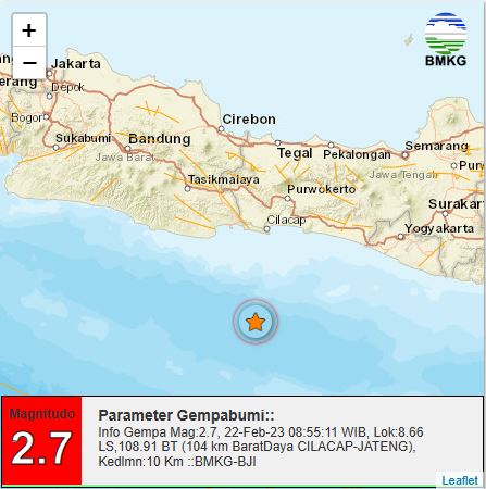 Gempa 2,7 SR Guncang Cilacap