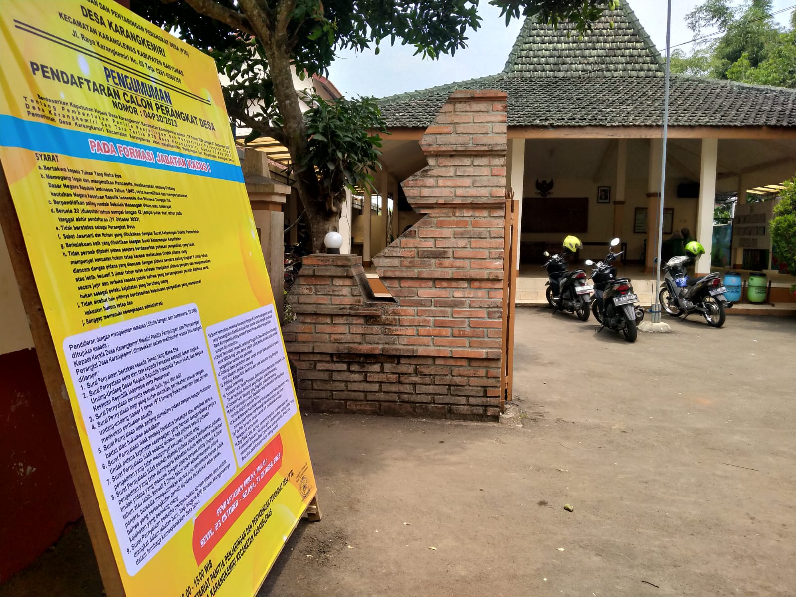 Pendaftaran Kepala Dusun I Desa Karangkemiri, Karanglewas, Banyumas Dibuka Pekan Depan