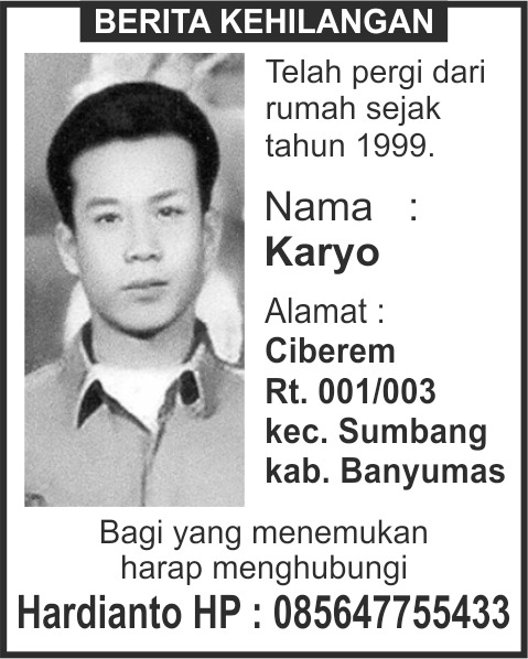 Menghilang Sejak Tahun 1999, Karyo Warga Ciberem Sumbang Sudah Dicari Keluarga 23 Tahun dan Belum Ketemu