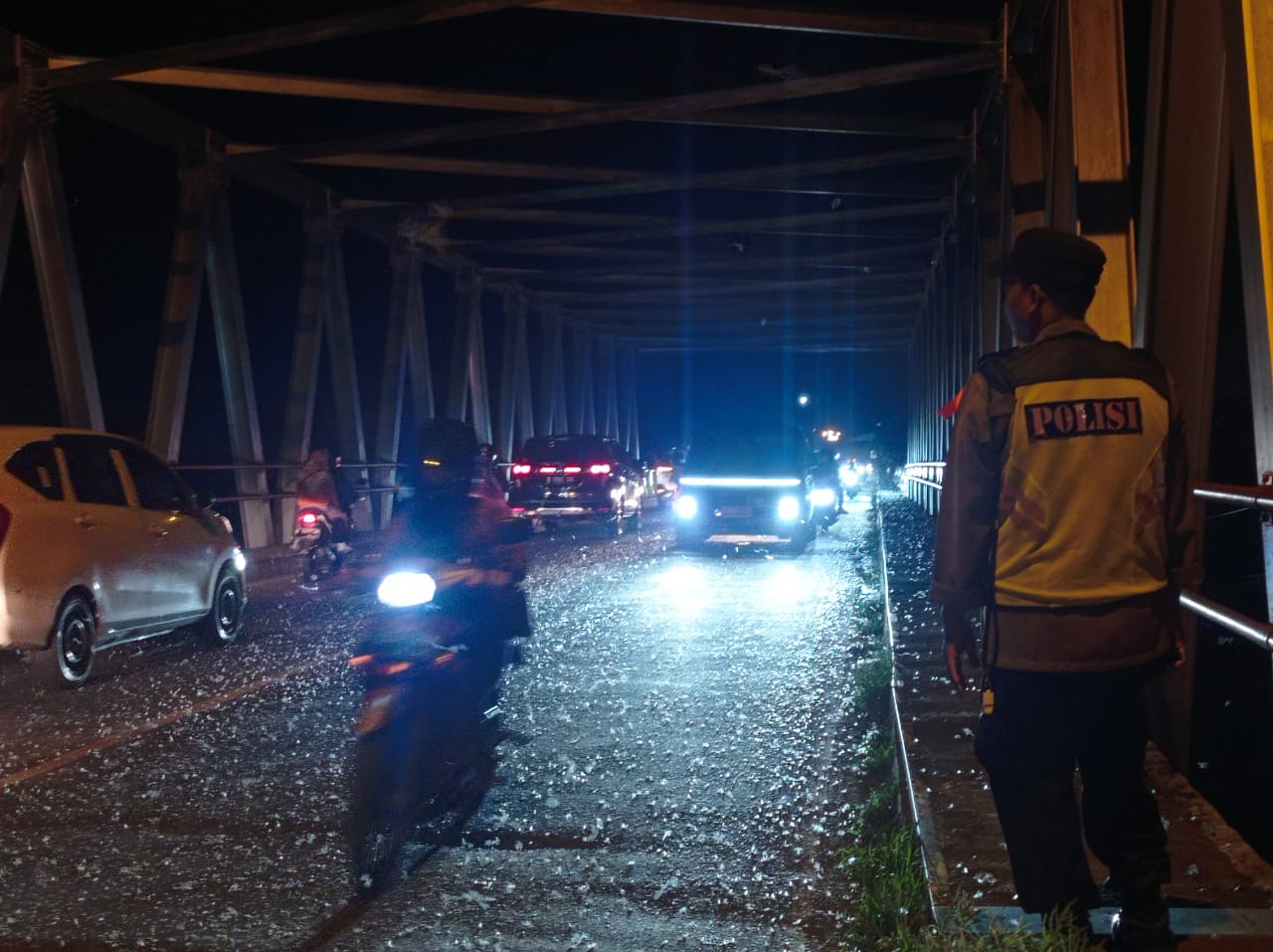 Bak Hujan Salju, Jutaan Serangga Lembayang Teror Pemudik Motor di Jembatan Serayu Banyumas