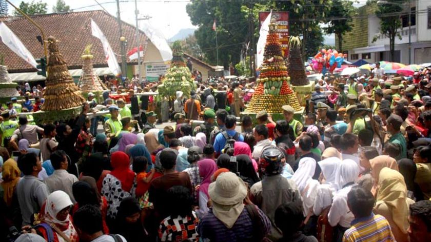 Ribuan Warga Banjarnegara Berebut Gunungan di Hari Jadi Banjarnegara