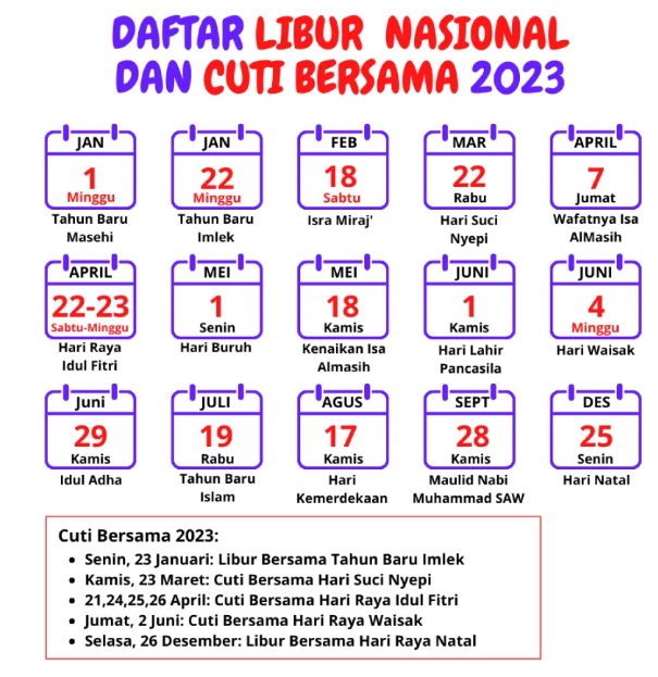 Daftar Tanggal Cuti Bersama dan Tanggal Merah Tahun 2023, Termasuk Saat Imlek, Bikin Jadwal Liburan