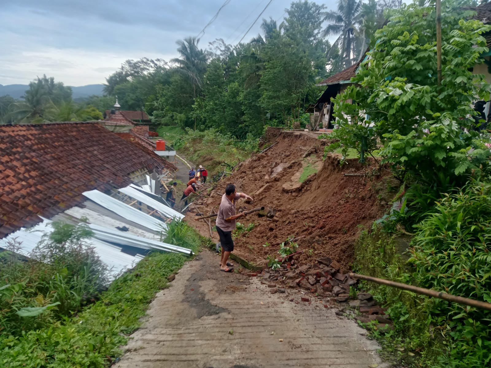 Turap Sepanjang 25 Meter di Desa Cisalak Longsor, Jalan Desa Tertutup Material