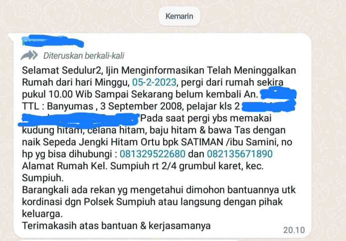 Remaja Ini Dikabarkan Tak Pulang Sejak Minggu