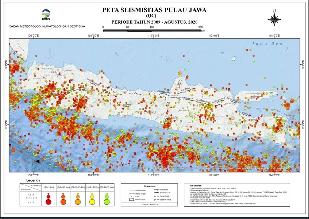 Berikut Titik Episenter Gempa Dangkal di Jawa