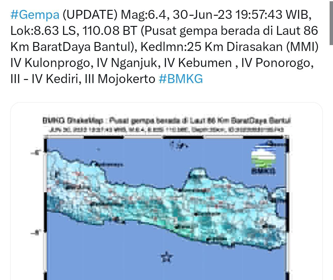 Gempa Magnitudo 6 4 Di Bantul Diy Getarannya Terasa Sampai Banyumas