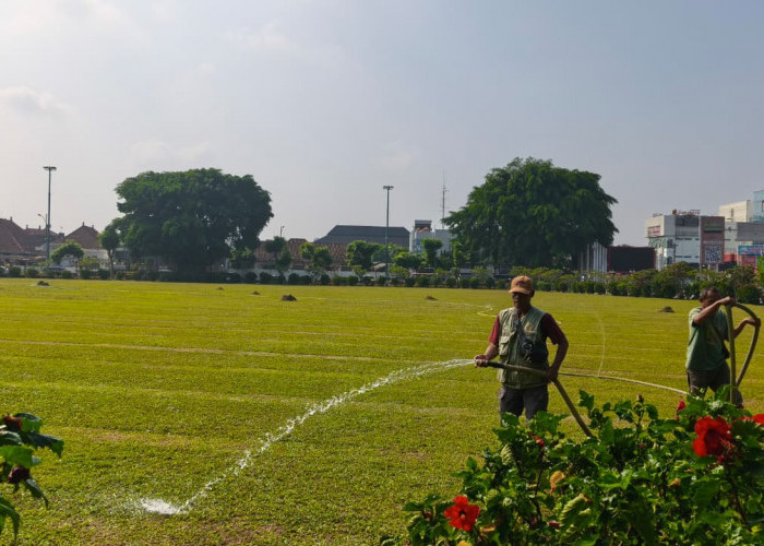 Alun-alun Purwokerto Disiapkan untuk Salat Id, DLH Mulai Rawat Area Rumput