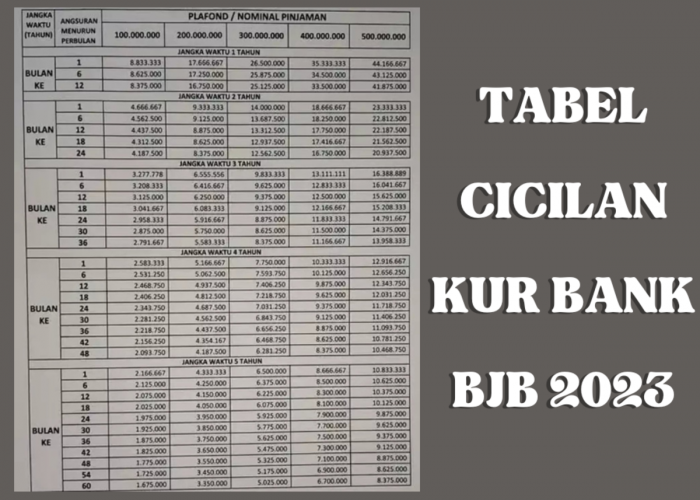 Tabel Cicilan KUR Bank BJB Periode 2023, Plafon Kredit Sampai Rp 25 Juta