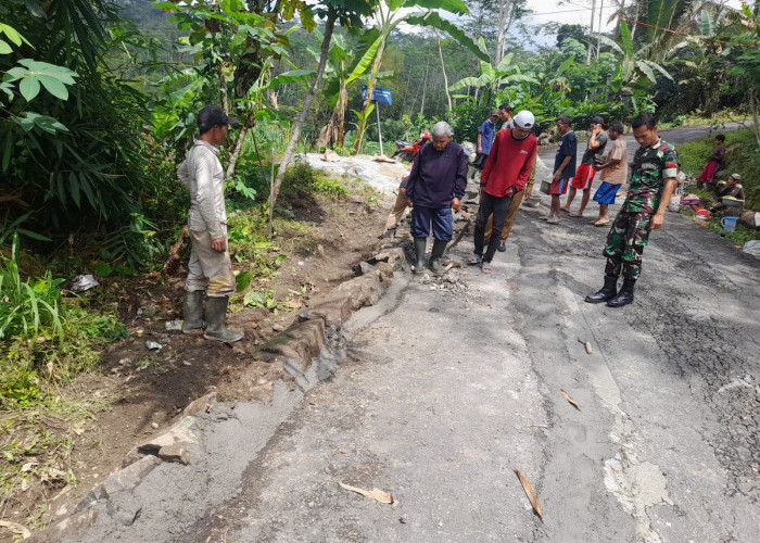 Jalan Kabupaten di Desa Karangtengah Kecamatan Wanayasa Mengalami Keretakan