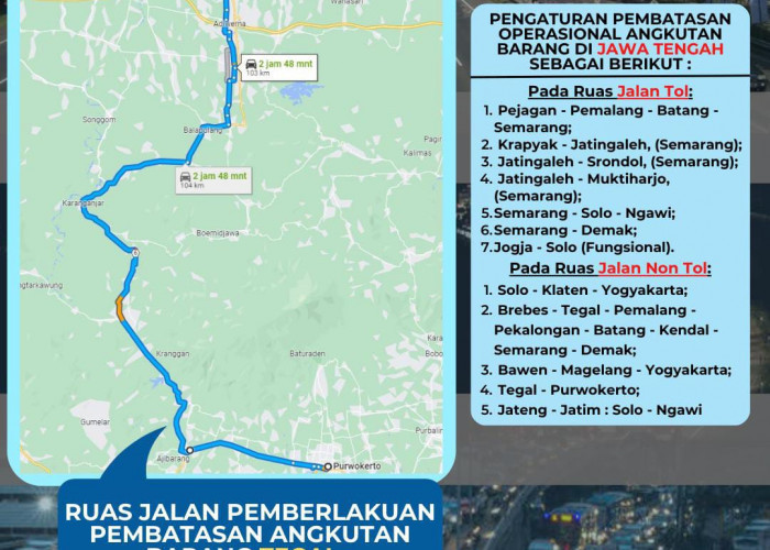 Selama Arus Mudik dan Balik, Angkutan Barang Dilarang Melintas di Ruas Jalan Tegal - Purwokerto