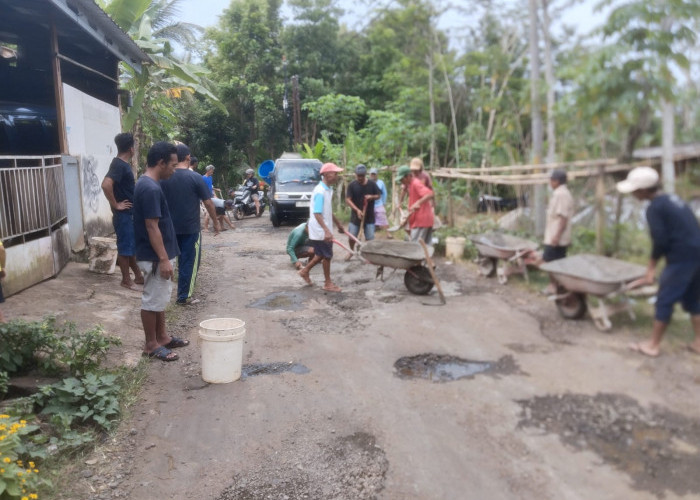 Tak Kunjung Diperbaiki, Warga Dua Desa Pilih Tambal Jalan Sendiri