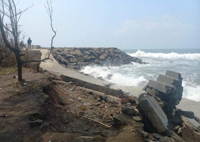Tanggul Pemecah Ombak Pantai Cemara Jajar Cilacap Hancur Total